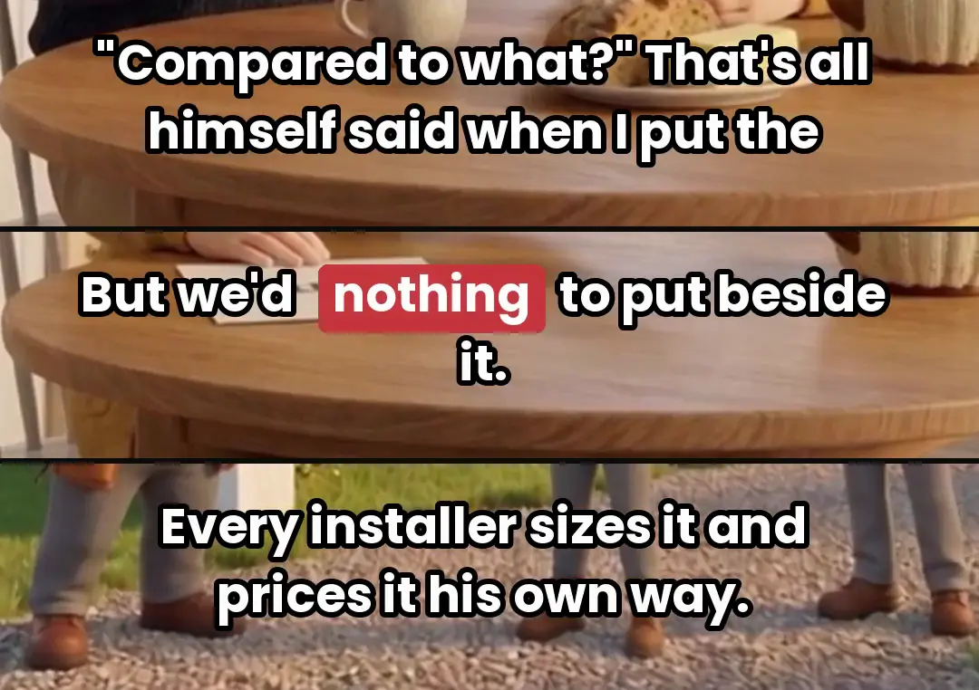 Three caption strips from the start, middle and end of one ad, stacked on top of each other