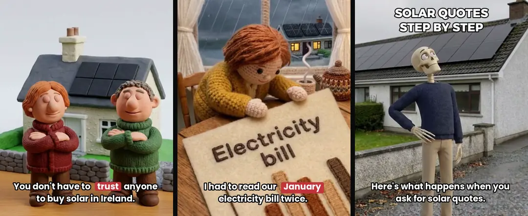 Opening frames of three of our ads for one market and one offer, in clay, crochet and skeleton styles