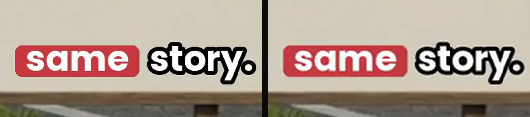 The caption words same story cut from one of our finished ads and from its 540-pixel review proxy, where the letters are visibly softer